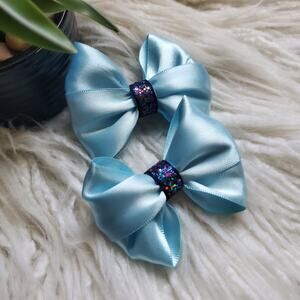 Handcrafted Blue Sparkle Ribbon Hair Bow Set